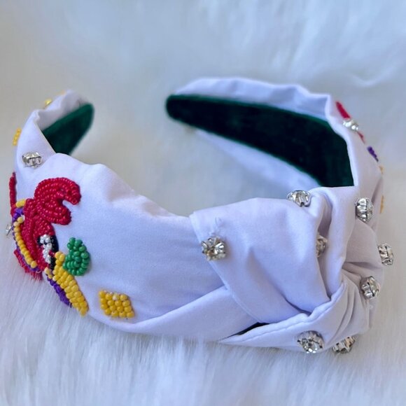 Handmade Bead Knotted Headband Carnival NOLA Let's Go Cray New Orleans Headband - Picture 2 of 7